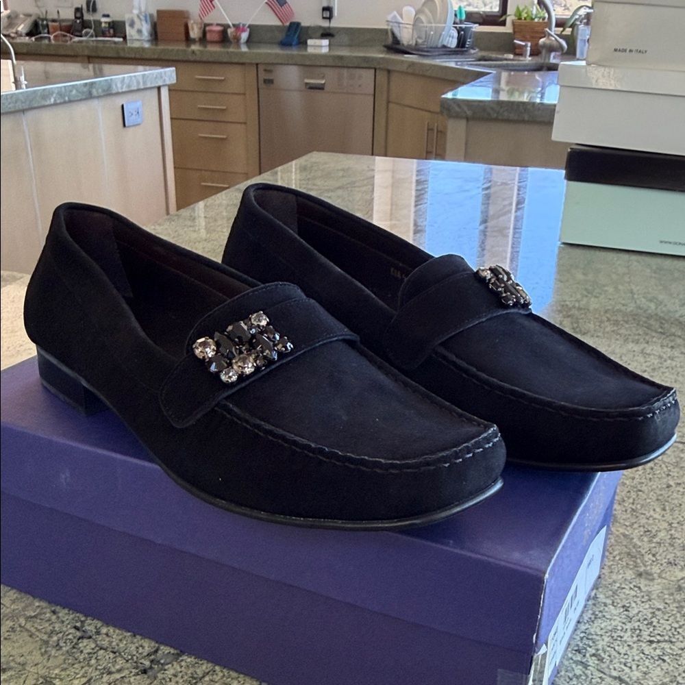 Stuart Weitzman Black Loafers with Embellishments